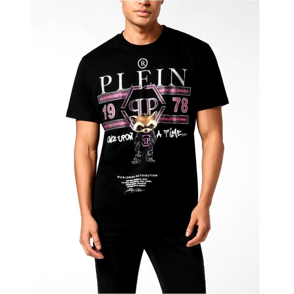 Philipp Plein Men's Black Plein College Animals Round Neck T-Shirt Size L